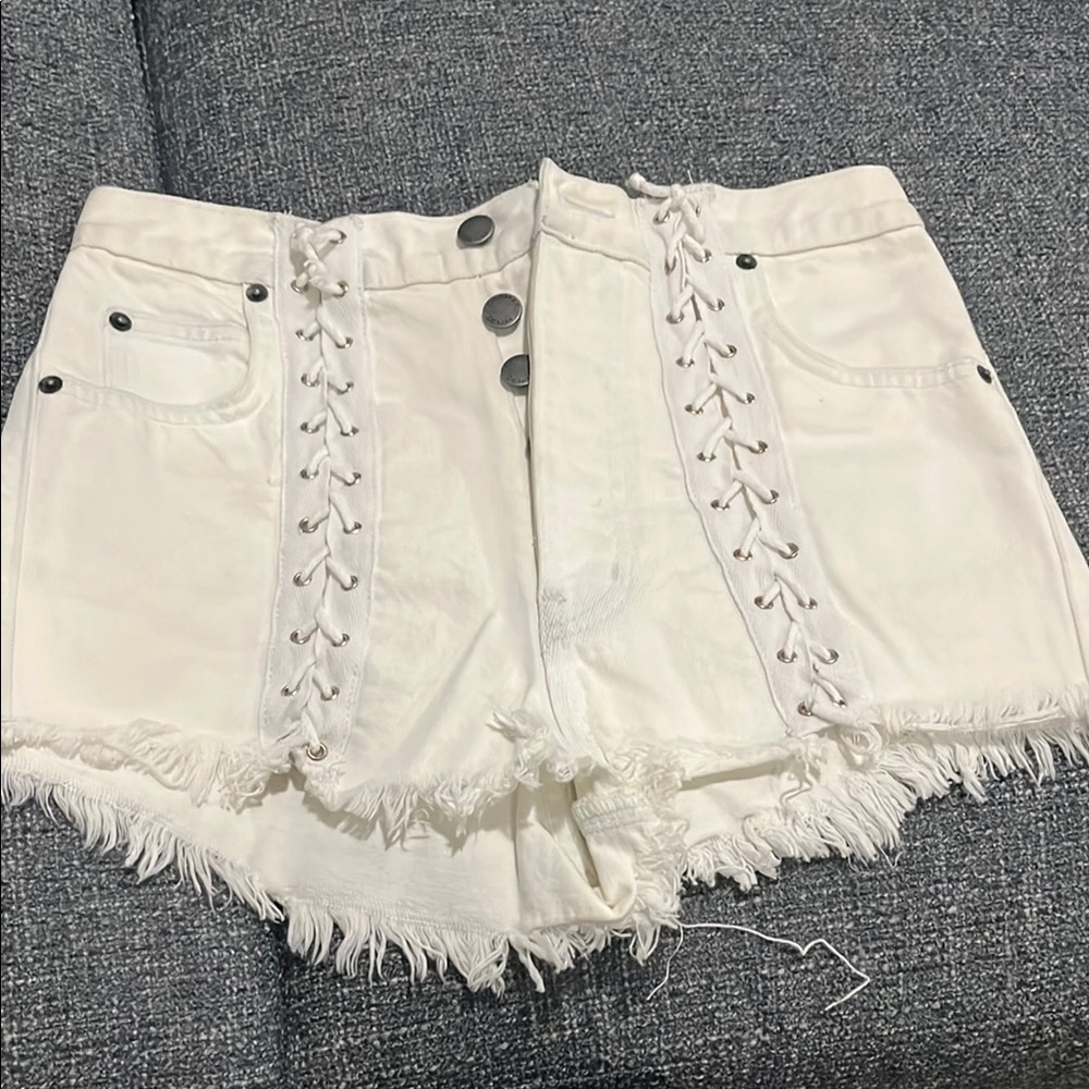 LF White High Waist Lace-Up Shorts